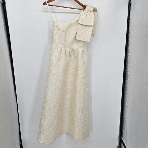 Abbey Glass Caroline Gown White Bubble Jacquard One Shoulder Womens Size Small - Picture 5 of 10